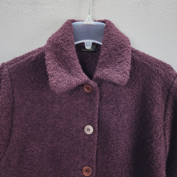 Eileen Fisher Wool Jacket Wine Boucle Medium - Picture 3 of 8
